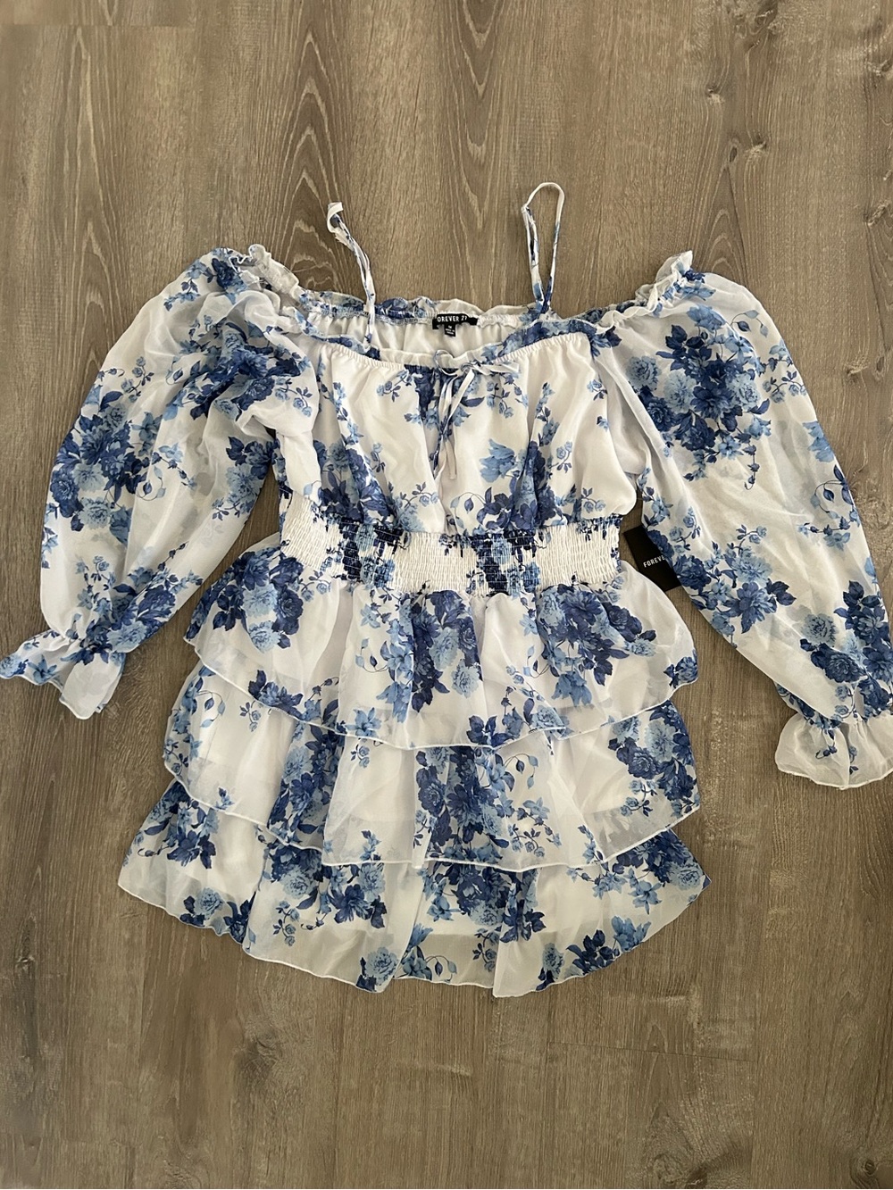 Off Shoulder Blue Floral Ruffle Women’s Top Forever 21